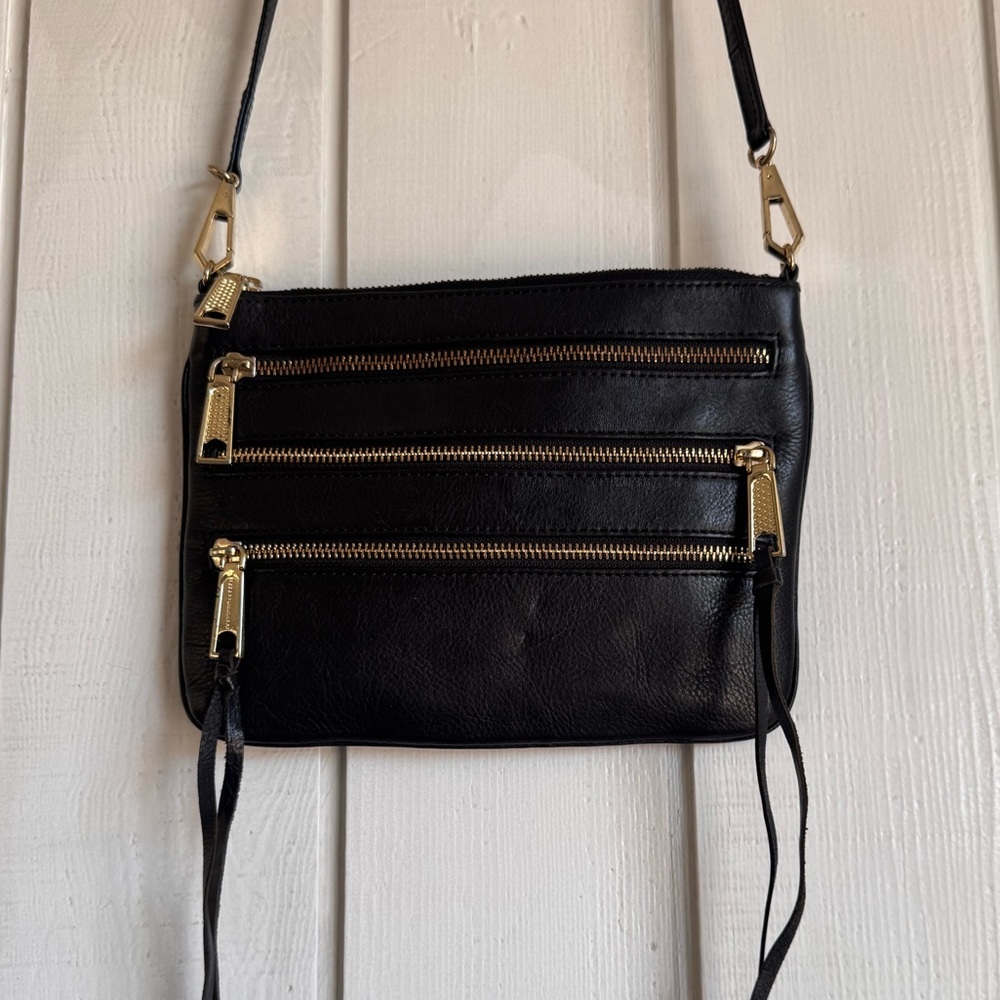 Rebecca Minkoff Black Leather Zipper Crossbody Bag